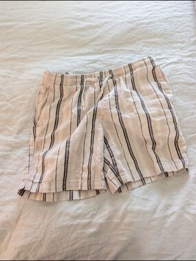 PacSun Striped Drawstring Cotton Linen Shorts - Cream/Black Small